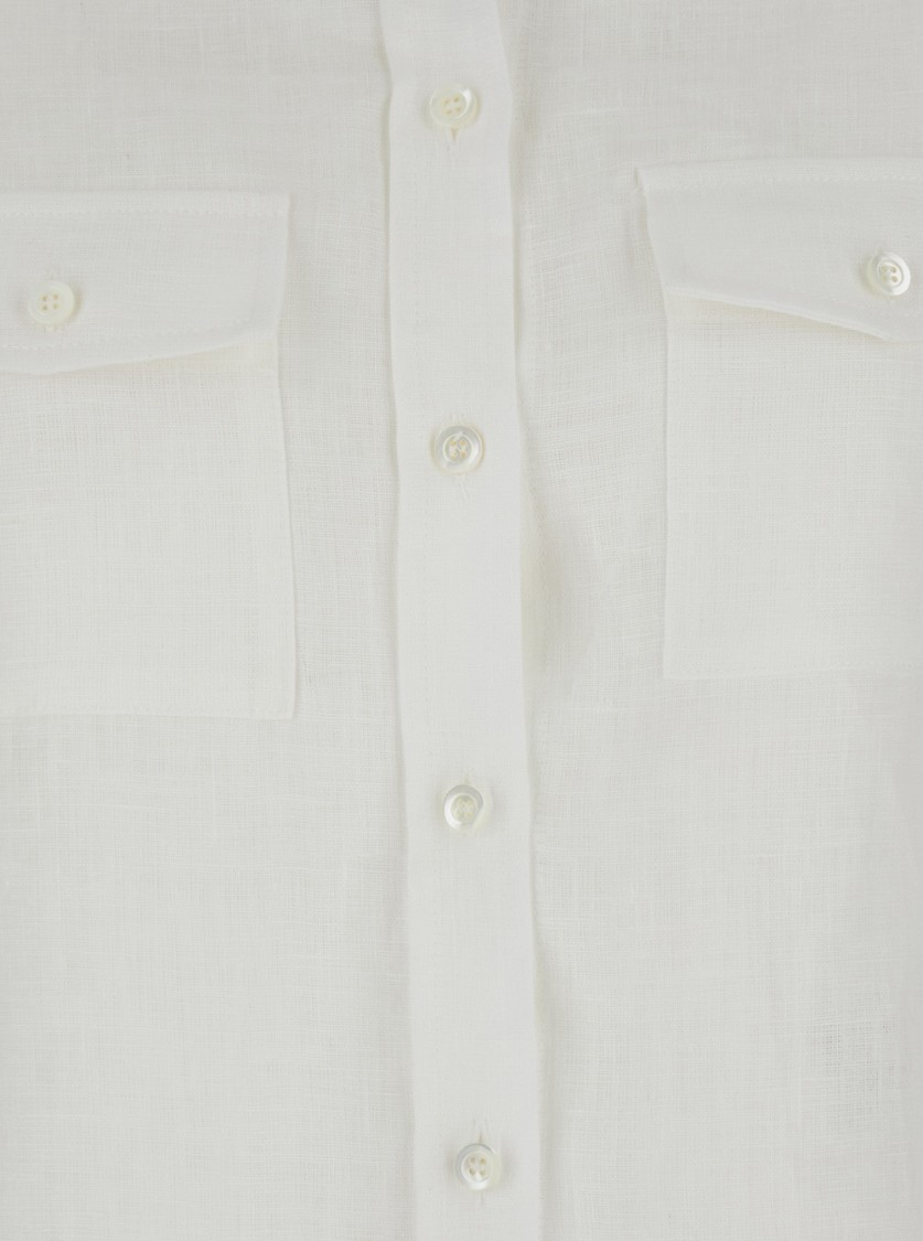 Shop Semicouture Semi Couture White Linen Shirt With Chest Patch Pockets