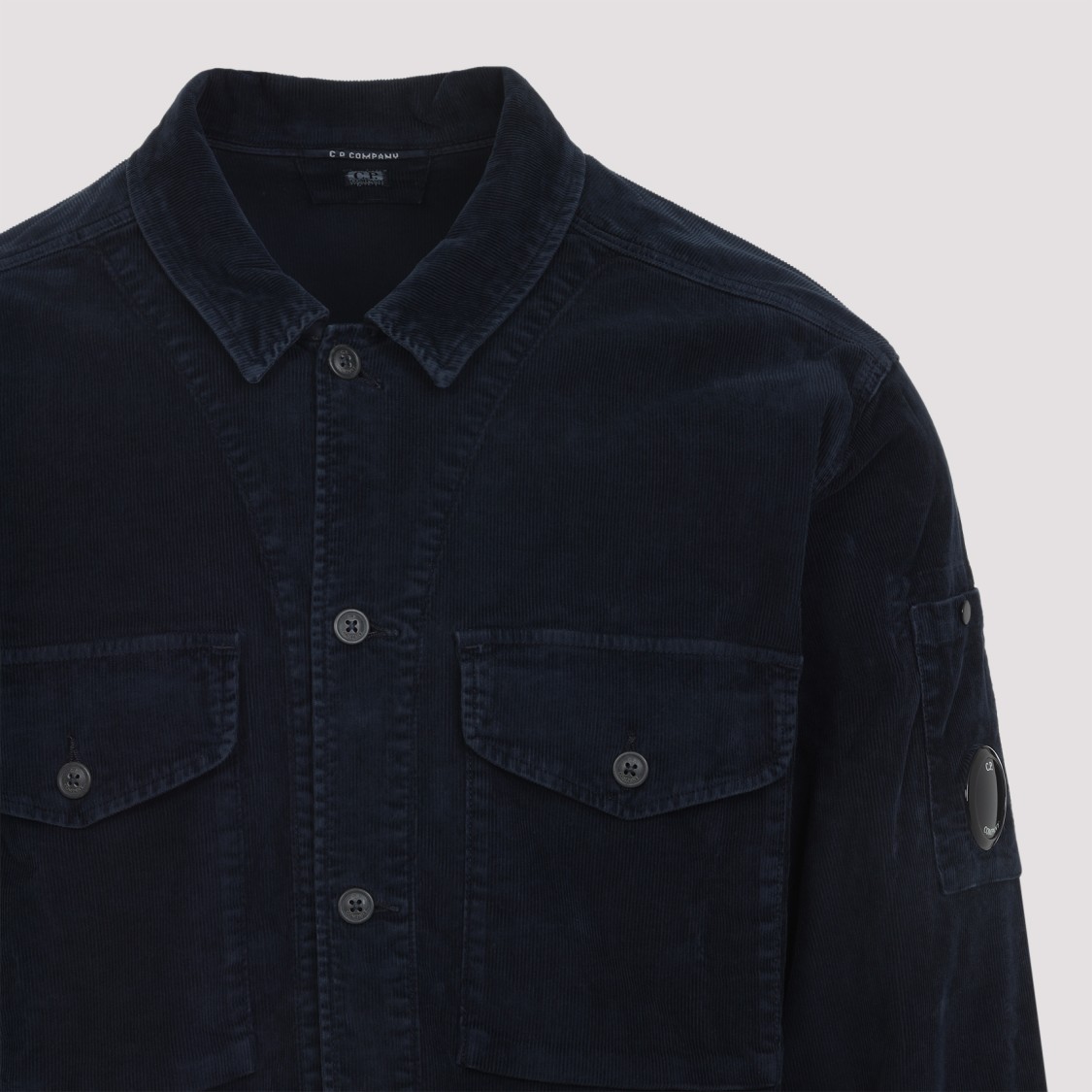 C.p. Company Textured Corduroy Overshirt With Pointed Collar In Blue