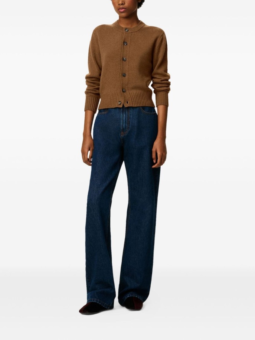 Ami Alexandre Mattiussi Ami Cropped Brown Wool Cardigan With Crew Neck And Ami De Coeur Embroidery In Brown