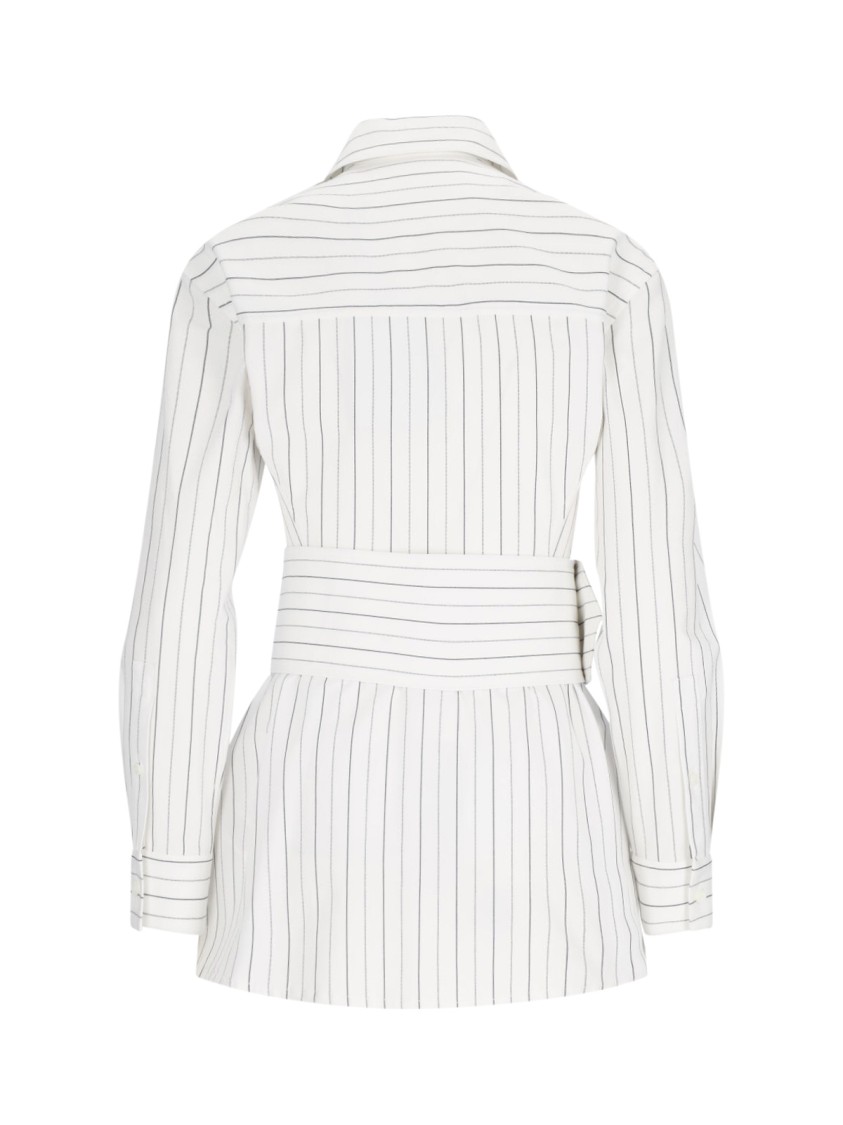 Shop Burberry Striped Shirt With Belt – White