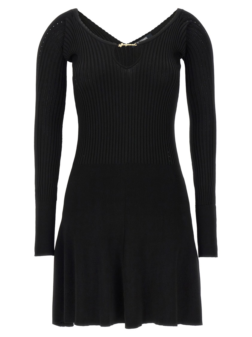 Jacquemus Womens Black Logo-plaque Slim-fit Knitted Mini Dress