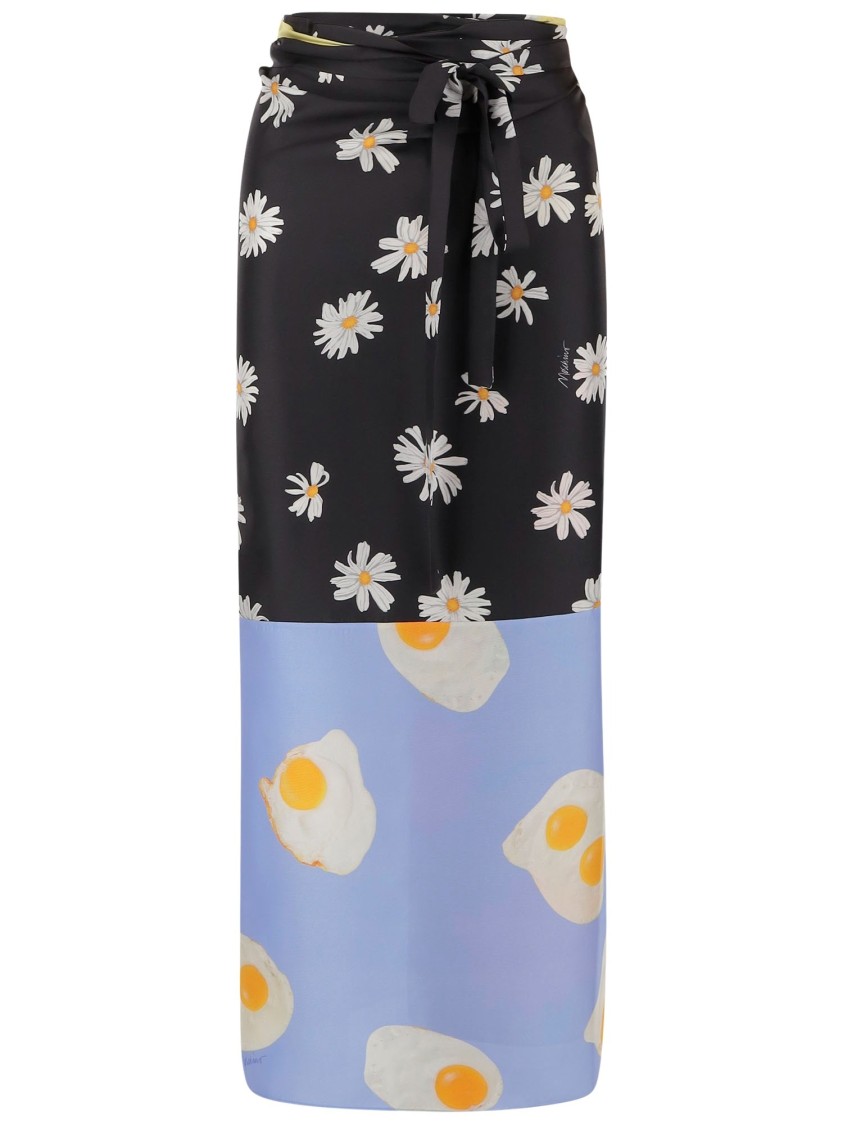 Moschino Long Wrap Skirt With Floral And Egg Print