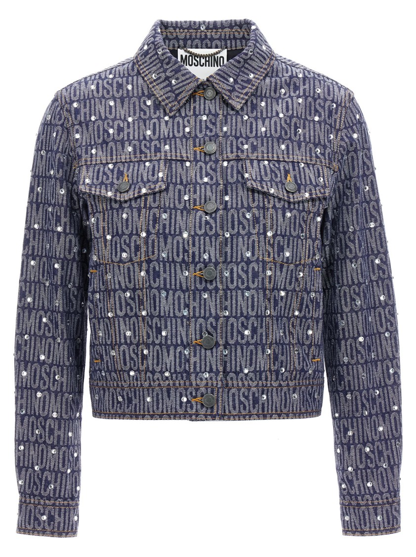 Moschino 'studded Collar' Jacket With Pockets In Blue