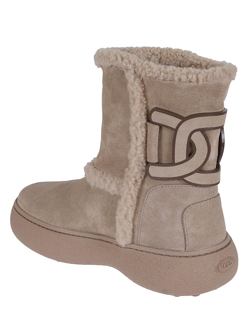 Tod's Suede Ankle Boots With Shearling Lining In Gray