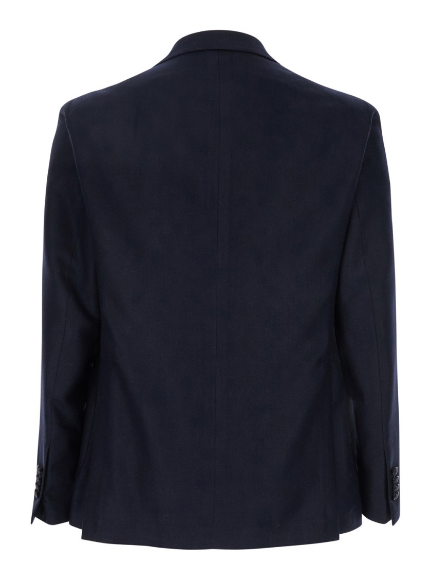 Shop Tagliatore Montecarlo Black Silk Single-breasted Tailored Jacket In Blue