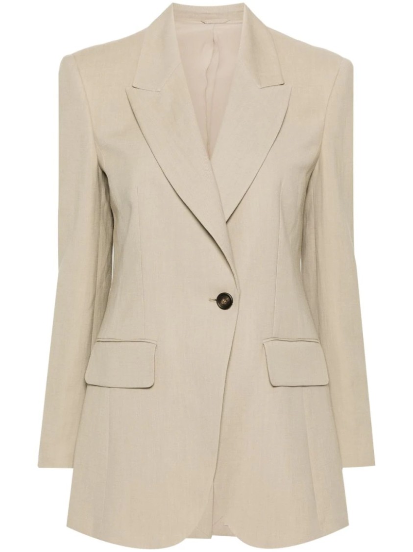 Brunello Cucinelli Tailored Jacket With Notched Lapels In Neutral
