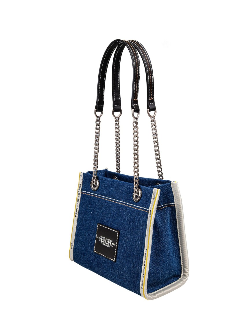 Marc Jacobs The Small Tote In Blue Denim With Embroidered Logo In Blue