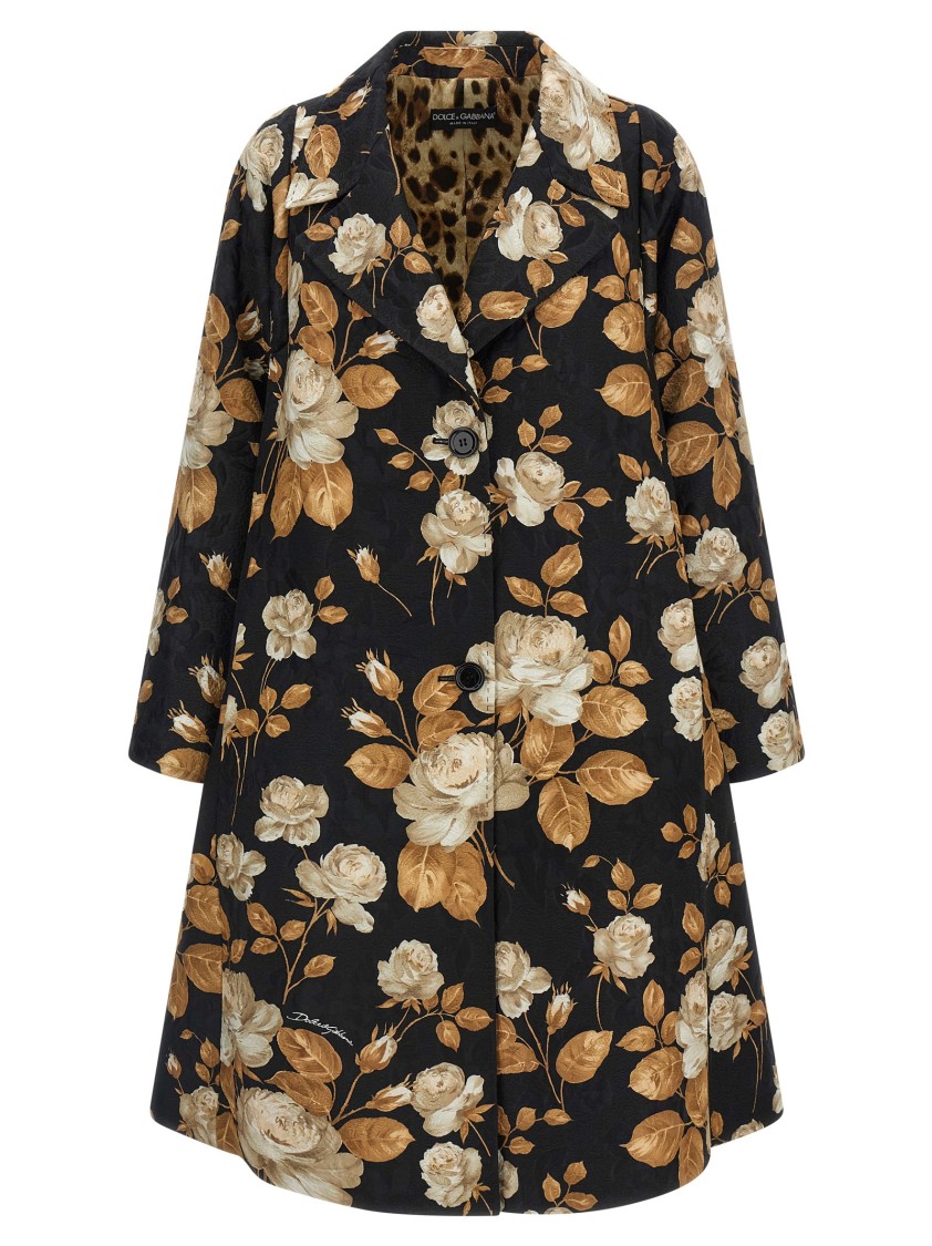 Dolce & Gabbana Embroidered Floral Pattern Coat With Long Sleeves In Black