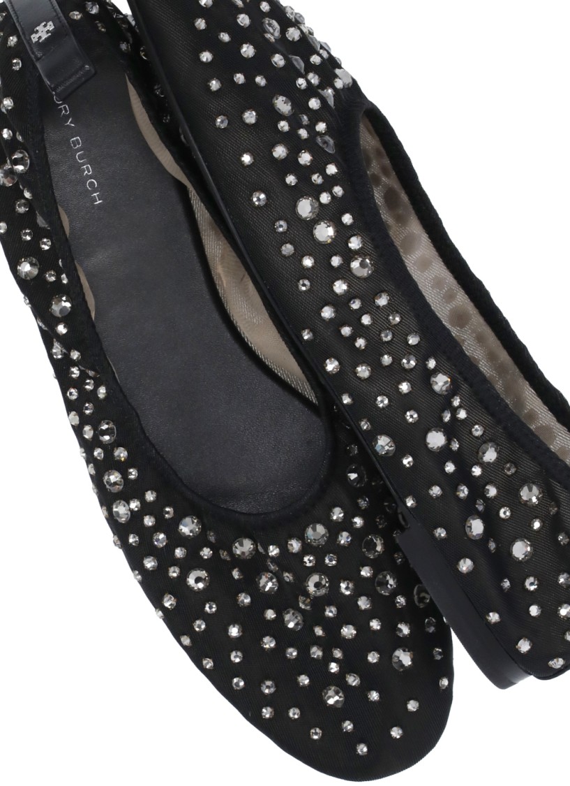 Shop Tory Burch Black Ballet Shoes With Strass