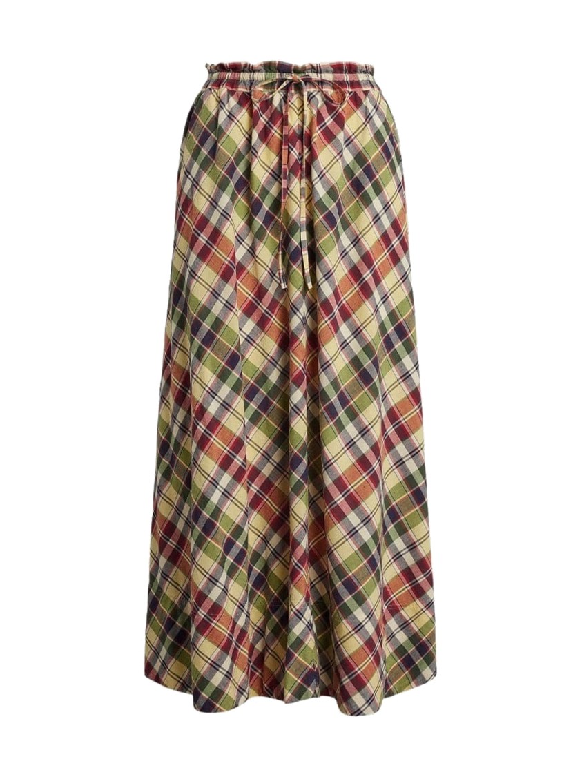 Polo Ralph Lauren Plaid Cotton Drawstring Maxiskirt