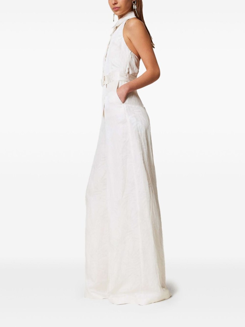 TWINSET TWIN-SET WHITE WIDE-LEG JUMPSUIT WITH HALTER NECK AND BELTED WAIST