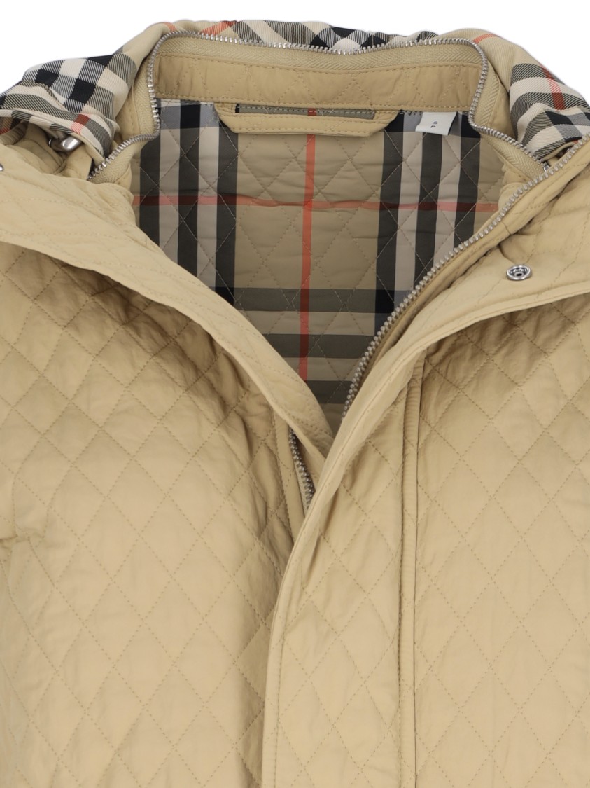 Burberry Quilted Nylon Jacket With Check Hood In Neutrals