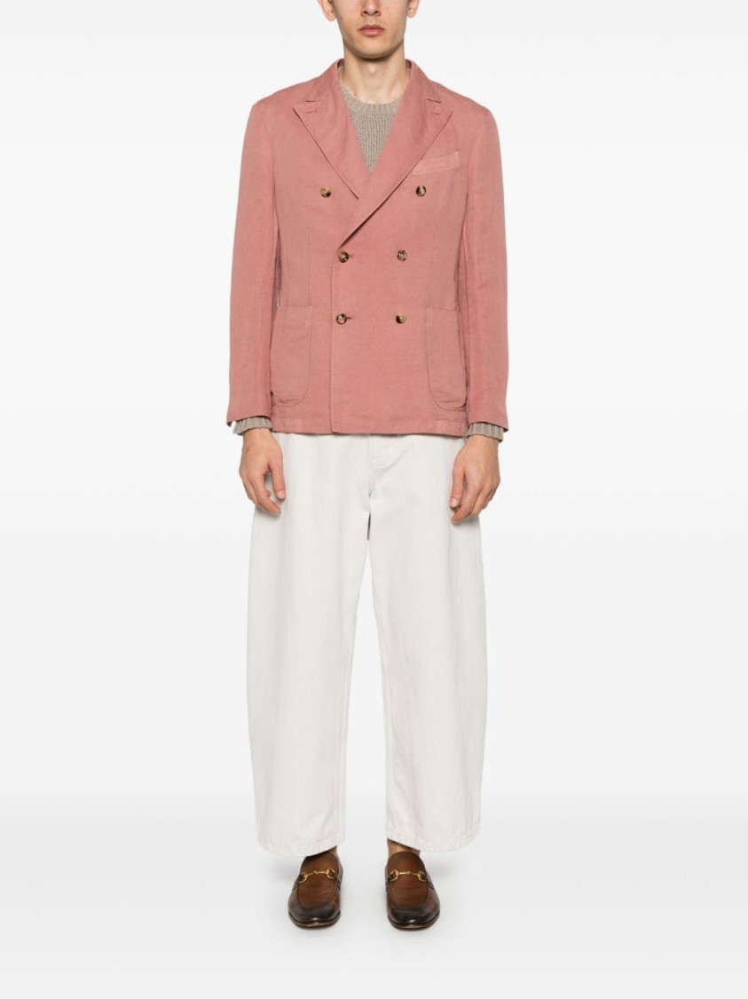 Boglioli Double-breasted Tailored Black Jacket With Fabric Blend In Pink