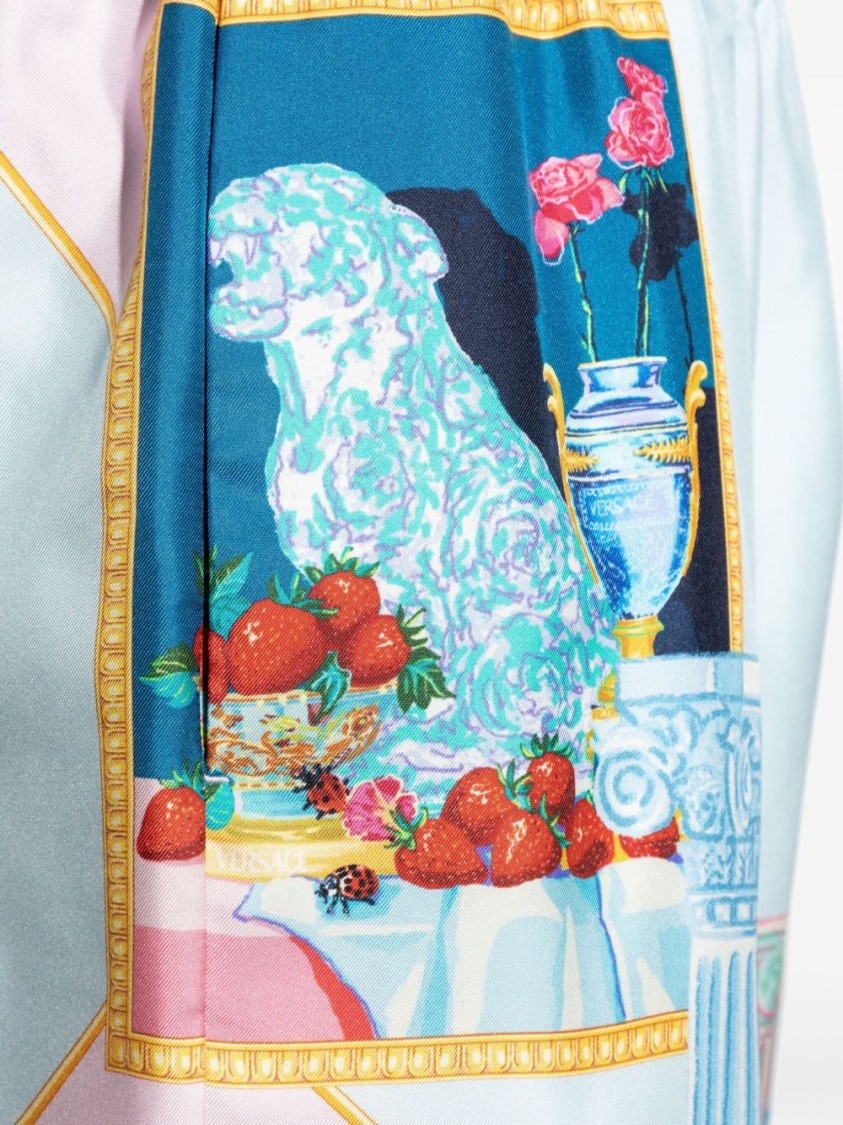 Versace Silk Twill Shorts With Vibrant Classical Motifs In Multicolor