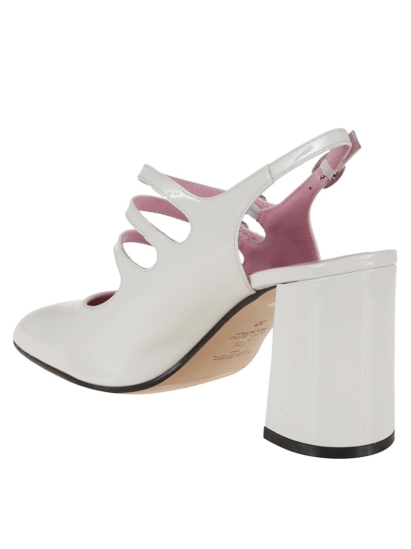 Carel Paris Square Heel Patent Leather Pumps In White