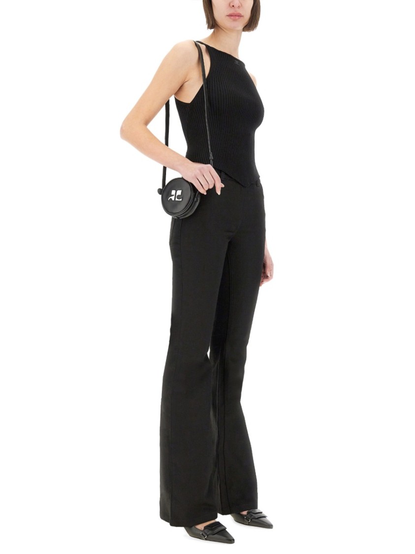 Shop Courrèges Fitted Ribbed Tank Top With High Neckline In Black
