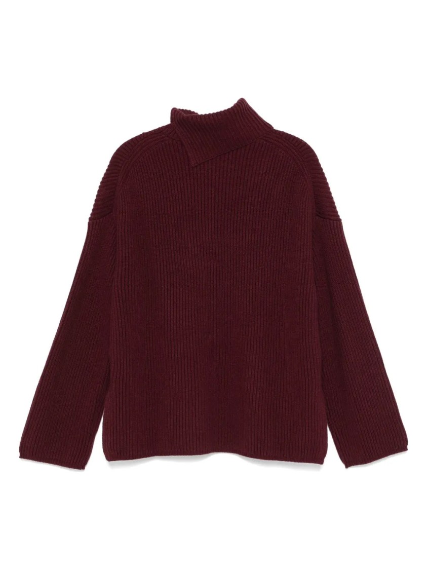 Joseph Relaxed Fit Turtleneck Sweater With Ribbed Texture In Red
