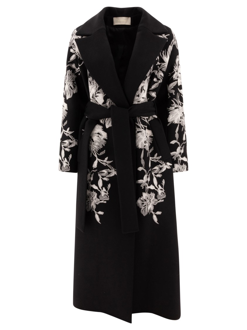 Elie Saab Wool Embroidered Coat In Black