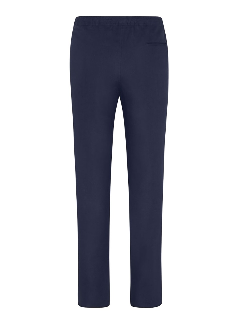 KITON KITON NAVY LINEN TROUSERS WITH STRAIGHT-LEG CUT