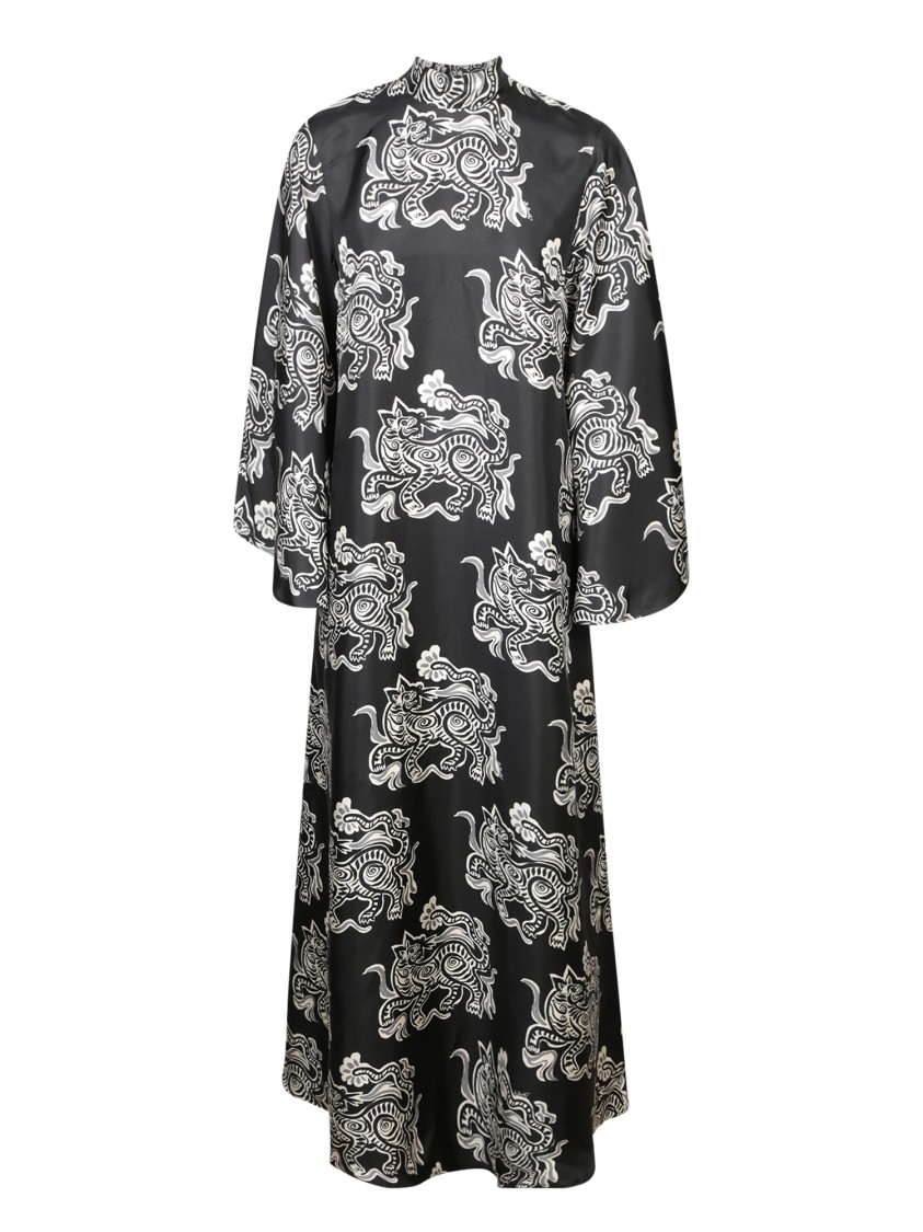 La Doublej La Double J Ankle-length Black Dress With Intricate Patterns
