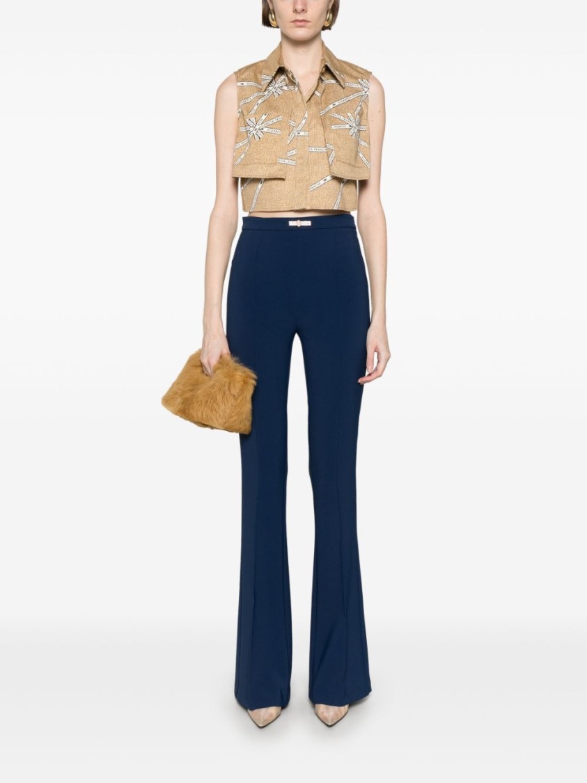 Elisabetta Franchi Cropped Beige And White Structured Shirt In Neutrals