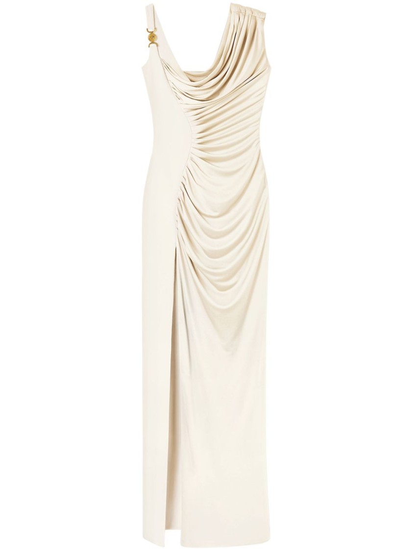 Versace Knee Length Dress Asymmetric Design In Neutrals