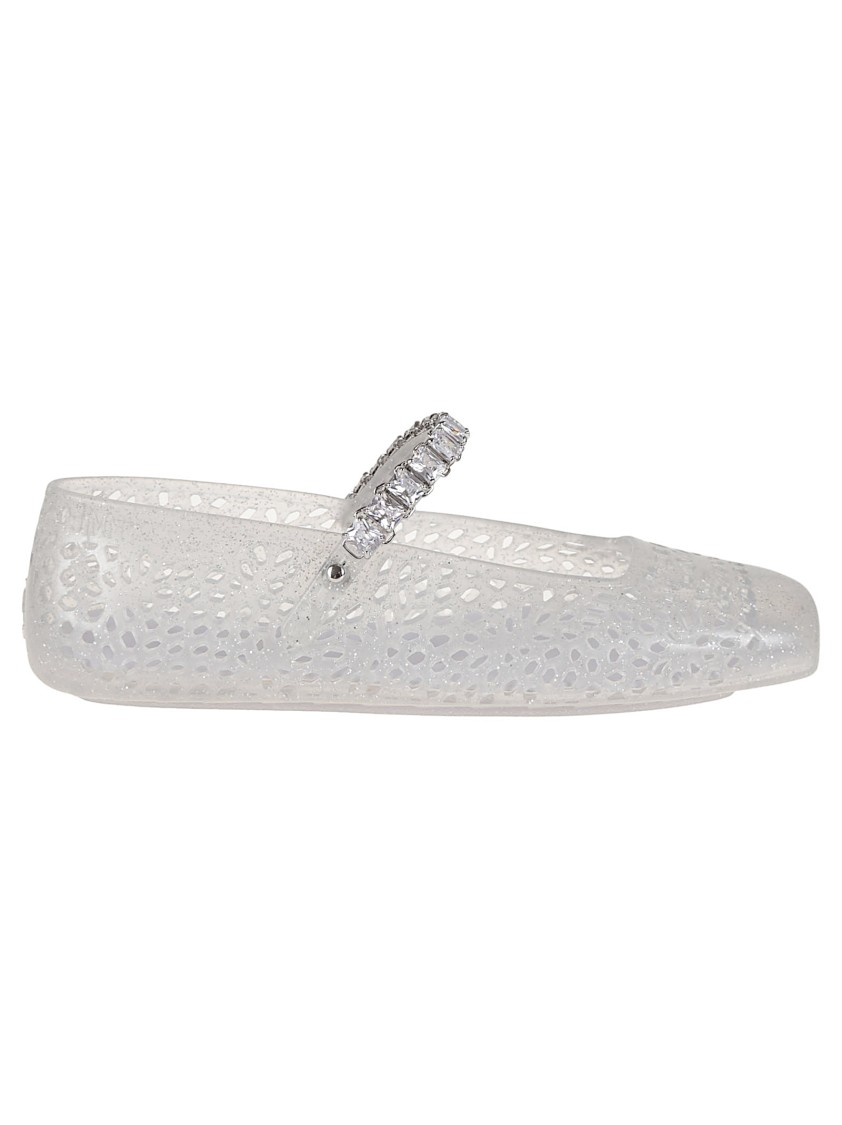 Jimmy Choo Square Toe Ballerinas With Crystal Strap In White