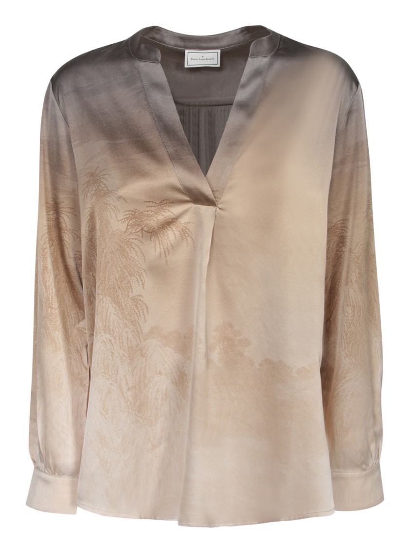 PIERRE-LOUIS MASCIA PIERRE-LOUIS MASCIA BEIGE TOP WITH DEEP V-NECKLINE