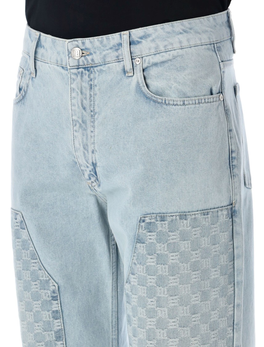 Misbhv Monogram-embroidered Carpenter Denim Trousers In Blue