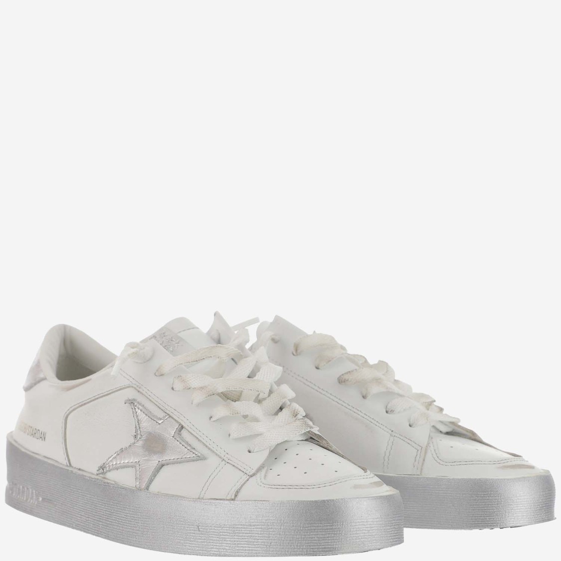 Golden Goose Stardan Sneakers With Silver Metallic Leather Star And Heel Tab In White