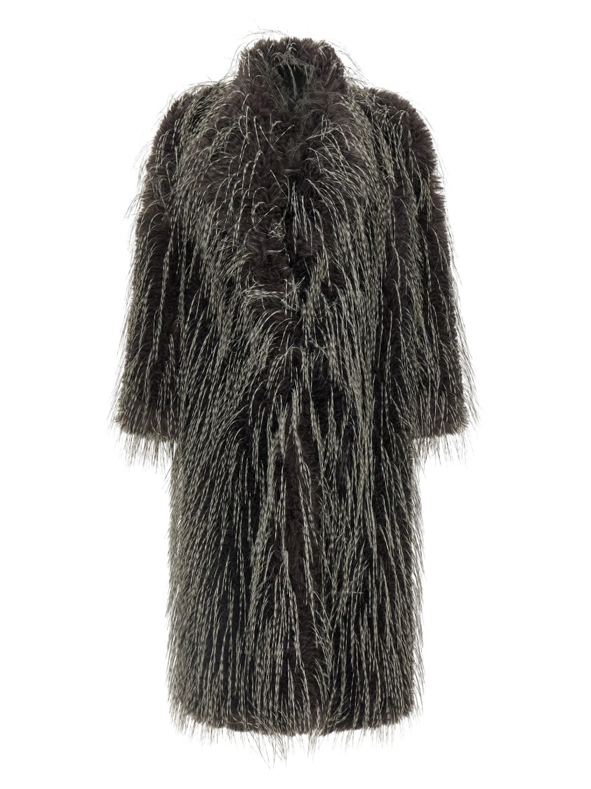 B&b Couture Eco Fur Long Hair Coat In Gray