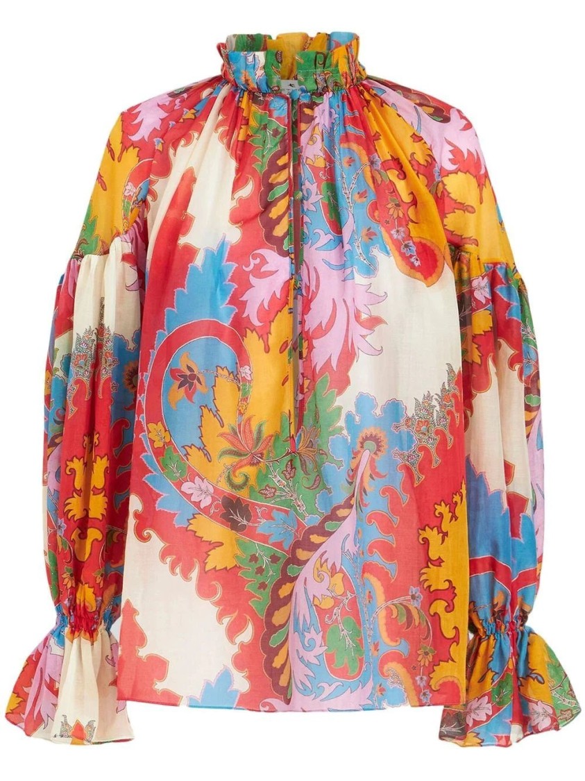 Etro Ruffled Printed Cotton And Silk-blend Voile Blouse In Multi
