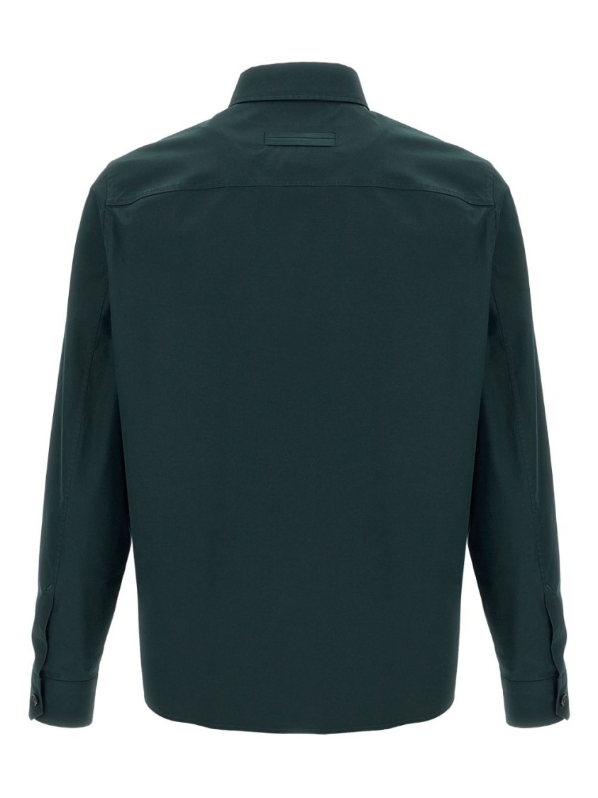 Shop Zegna Green Cotton Shirt With Concealed Front And Dual Chest Pockets