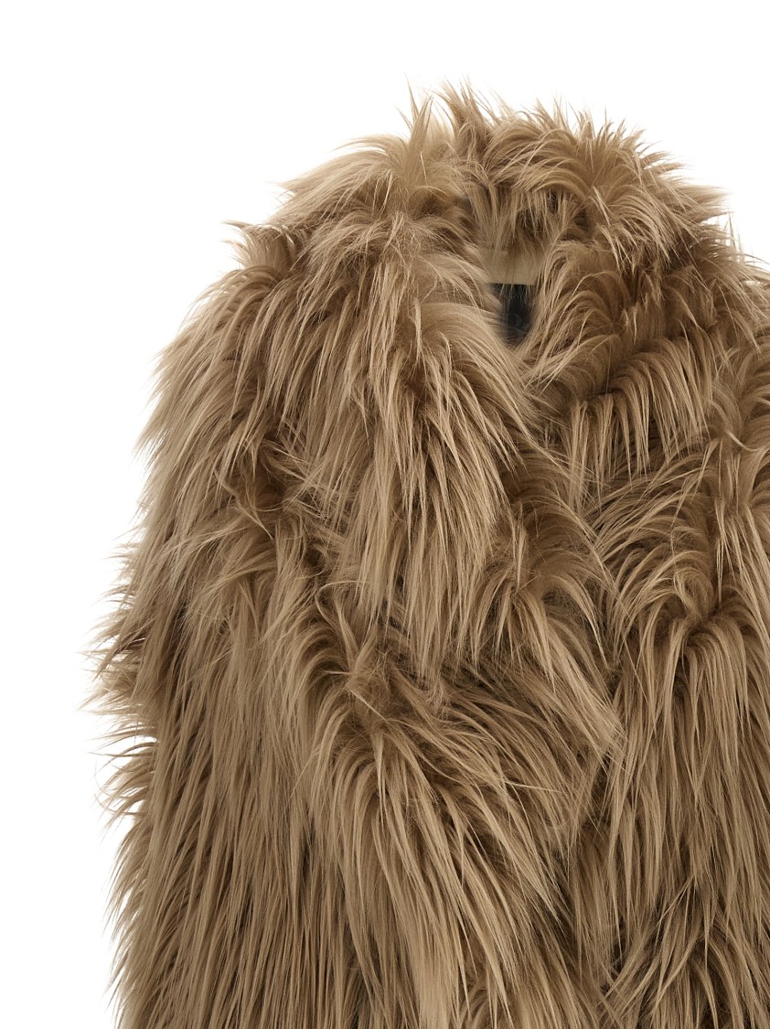 B&b Couture Long-haired Faux Fur Brown Vest In Robe Style In Brown