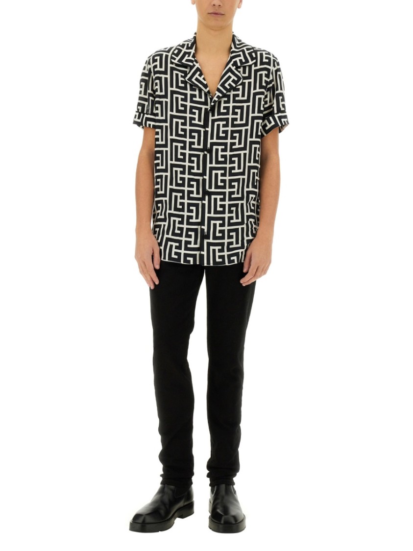 Shop Balmain Monogram Shirt In Multicolor