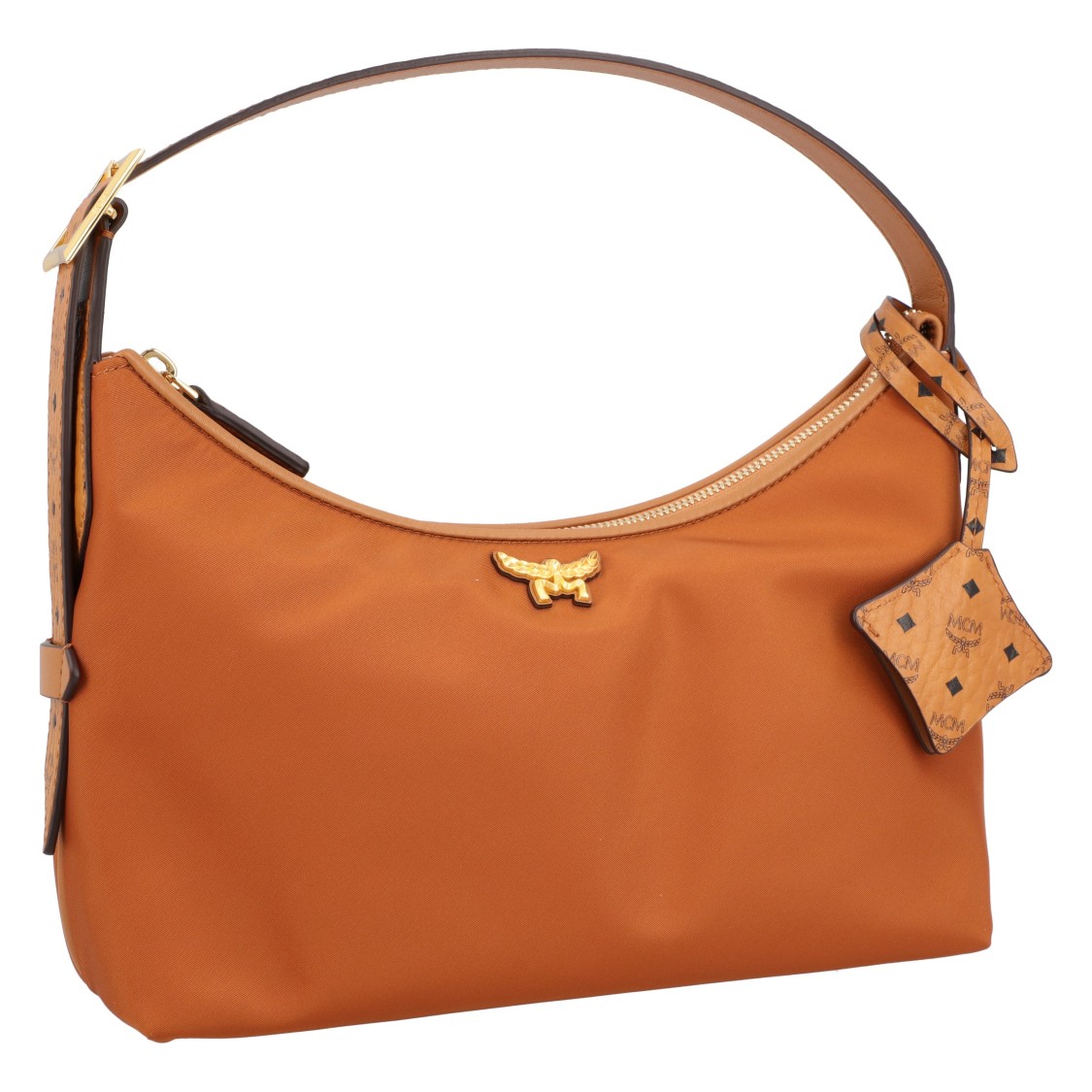 Mcm Aren Hobo Bag In Recycled Nylon And Monogram Print Leather In Brown