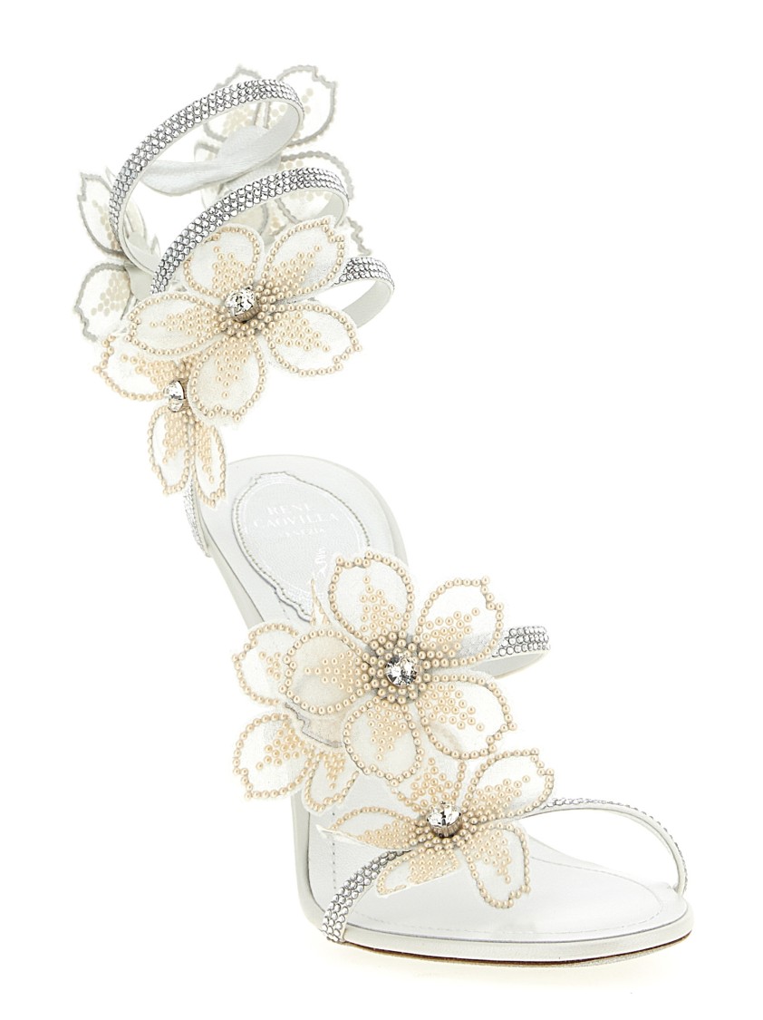 René Caovilla 'peach Flower' Sandals In Neutral