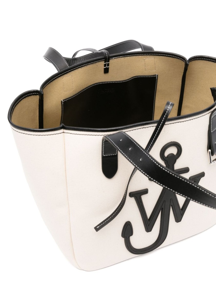 Shop Jw Anderson J. W. Anderson Beige Tote Bag With Tie-fastening Straps And Signature Logo