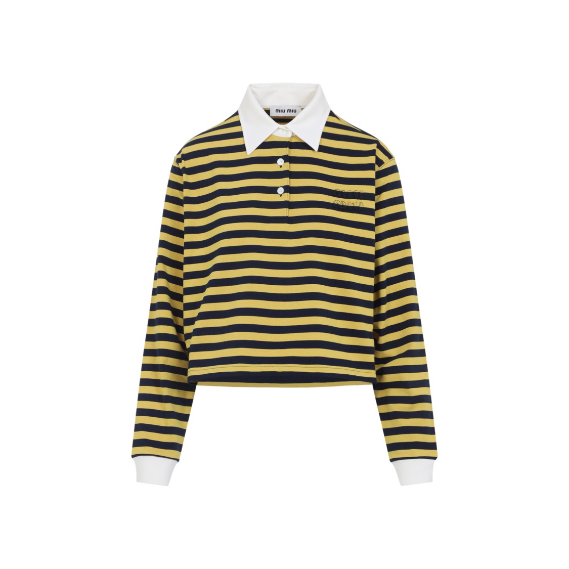 Miu Miu Cropped Polo T-shirt With Horizontal Stripes In Black