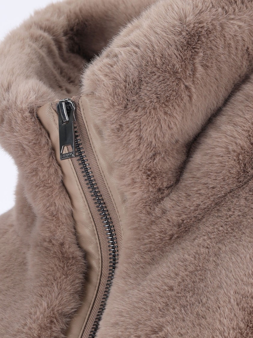 Pinko High Collar Faux Fur Vest In Beige In Neutral