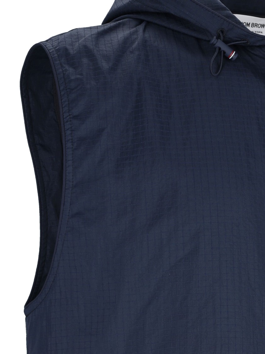 Thom Browne 4-bar Stripe Ripstop Hooded Gilet In Blue