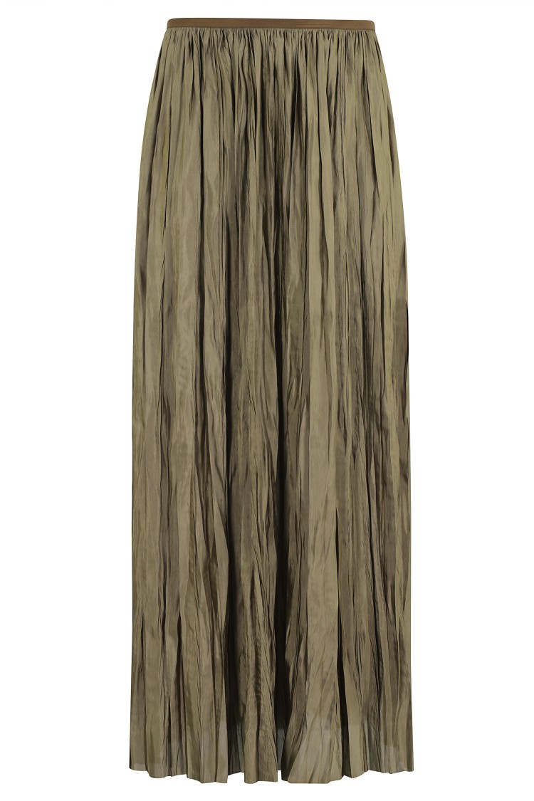 Roberto Collina Long Pleated Satin-finish Skirt In Green