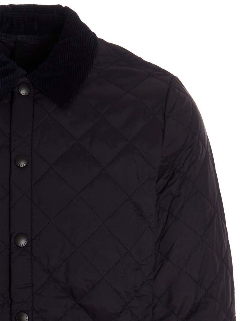 Barbour Quilted Jacket With Corduroy Collar And Side Pockets In Blue