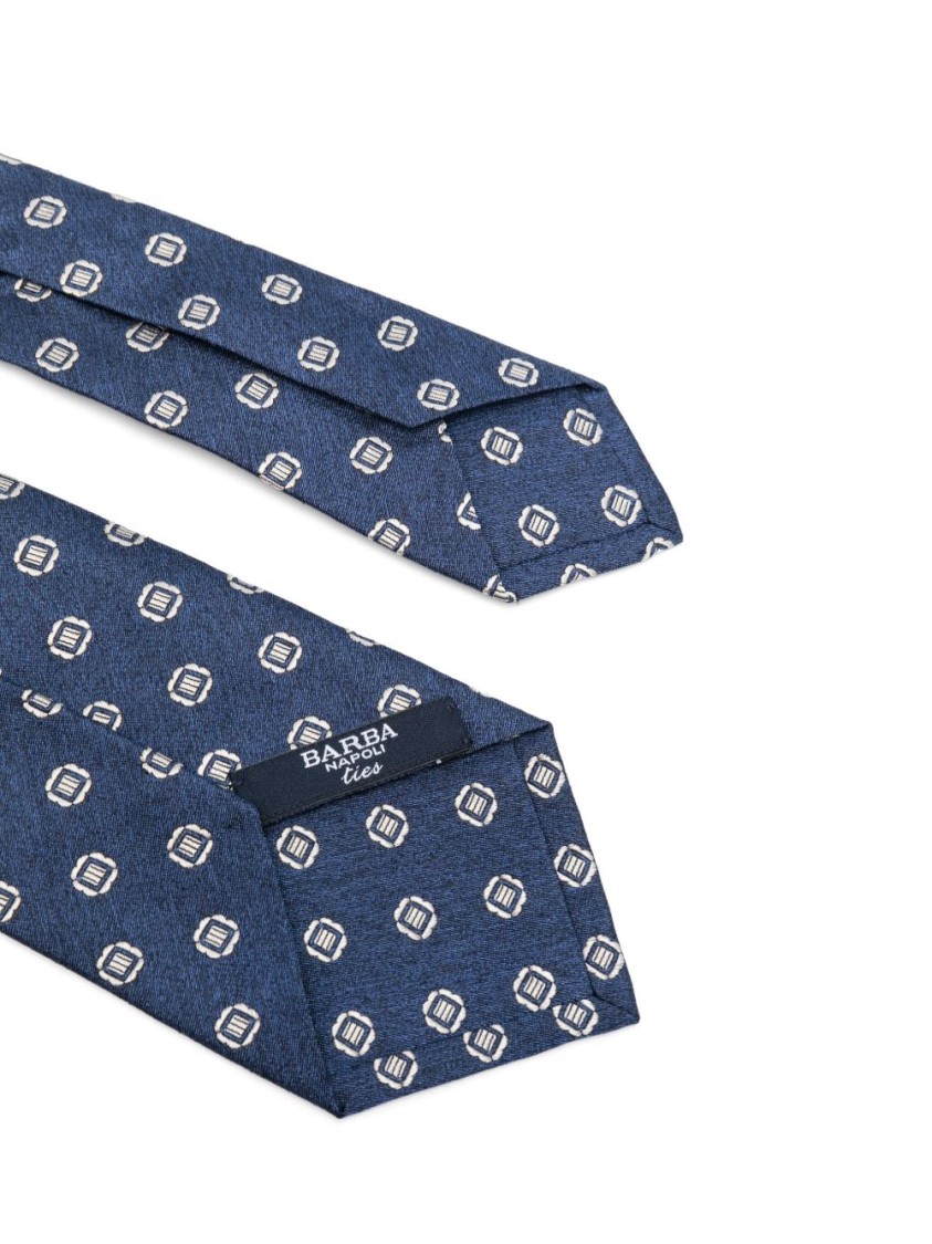 Barba Napoli Barba Geometric Pattern Blue Tie With Textured Fabric In Gray