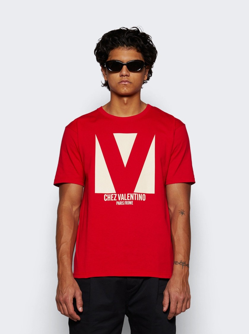 Valentino Crewneck Graphic Print T-shirt Logo In Red