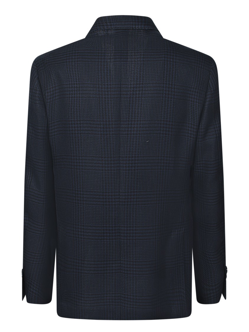 Lardini Double-breasted Tailored Black Blazer With Check Pattern In Blue