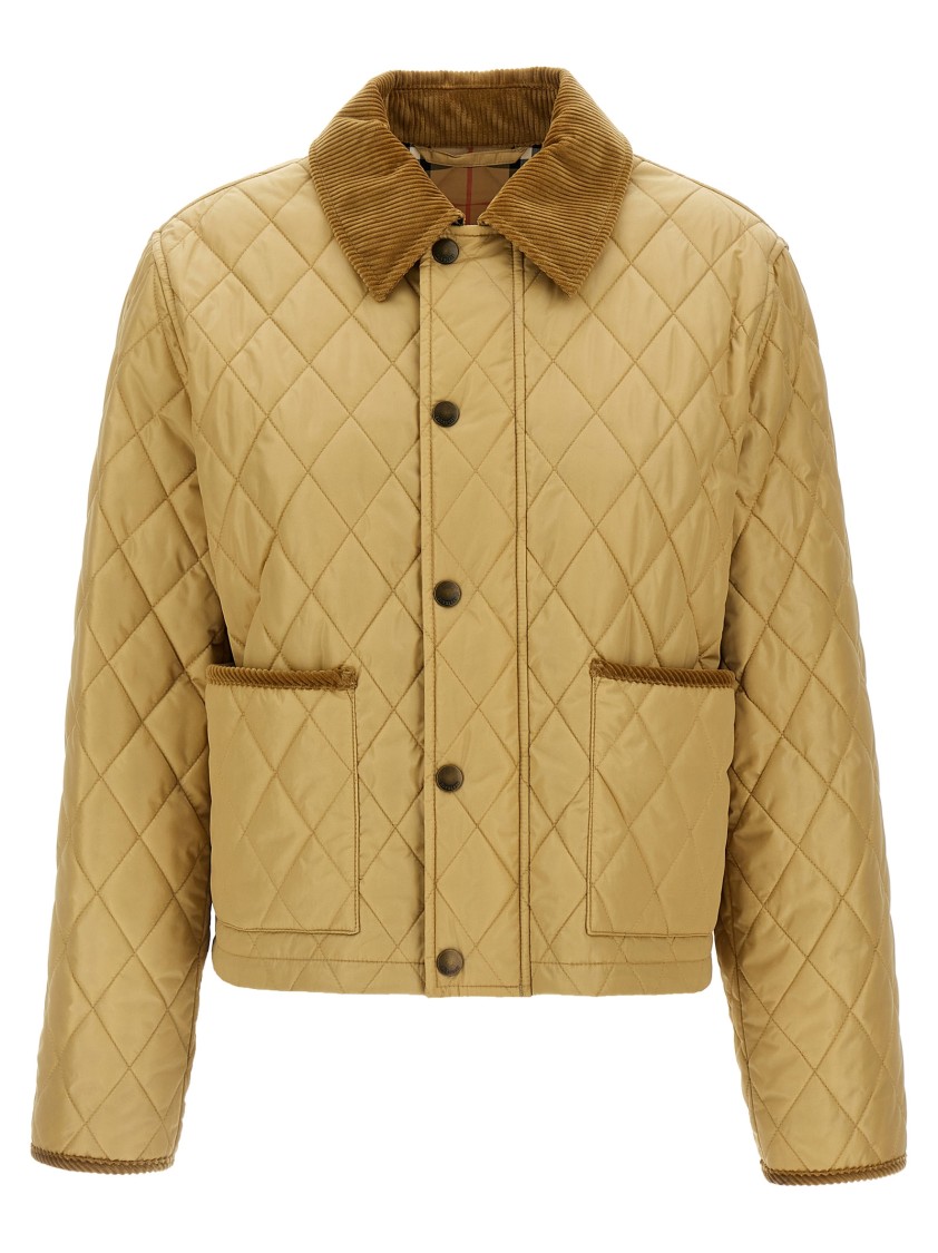 Burberry Oldham Beige Quilted Jacket With Corduroy Collar In Tech Fabric Woman In Yellow