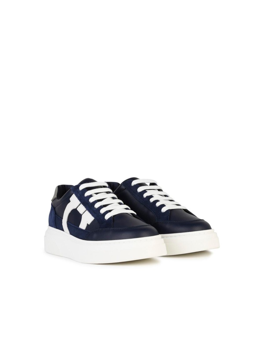 Ferragamo Low Top Sneaker With Gancini Outline