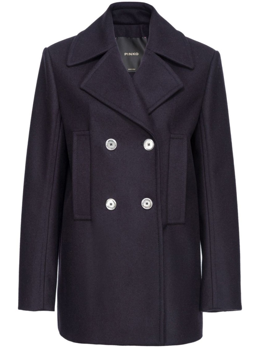 Pinko Double-breasted Wool Blend Caban In Blue