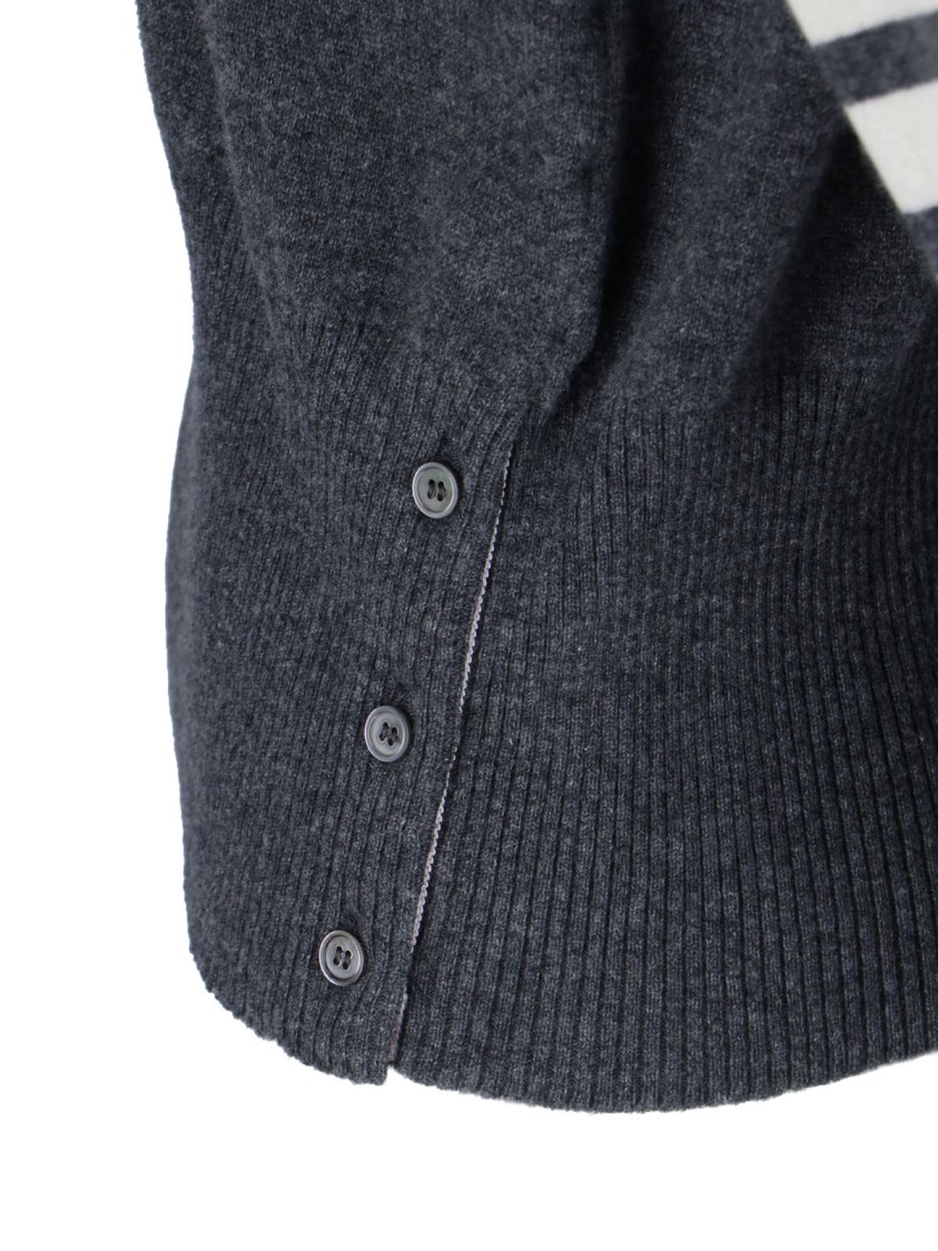 Thom Browne Crewneck Sweater With Ribbed Cuffs And Striped Sleeve